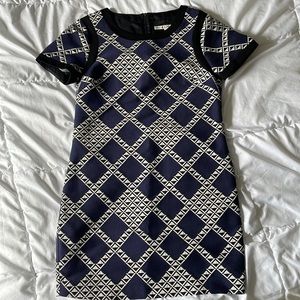 Trina Turk Navy Blue and White Shirtsleeve Dress